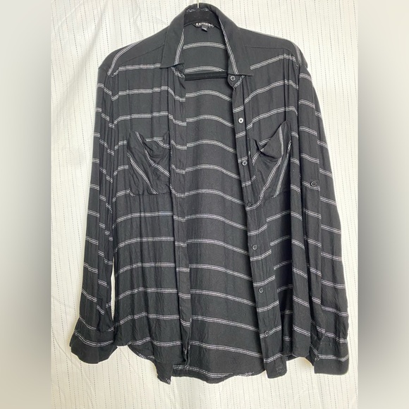 Express black lightweight button down with white stripes XS - Picture 2 of 4